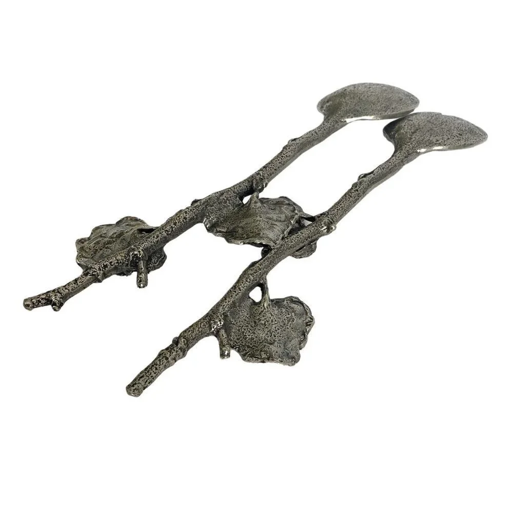 Geranium Leaf Salad Servers Metalware Twig Handles